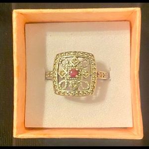 Genuine Ruby and Rose Cut Diamond Ring